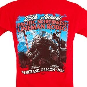Pacific Northwest Lineman Rodeo T Shirt Mens Size Small Red 2018 Sasquatch USA